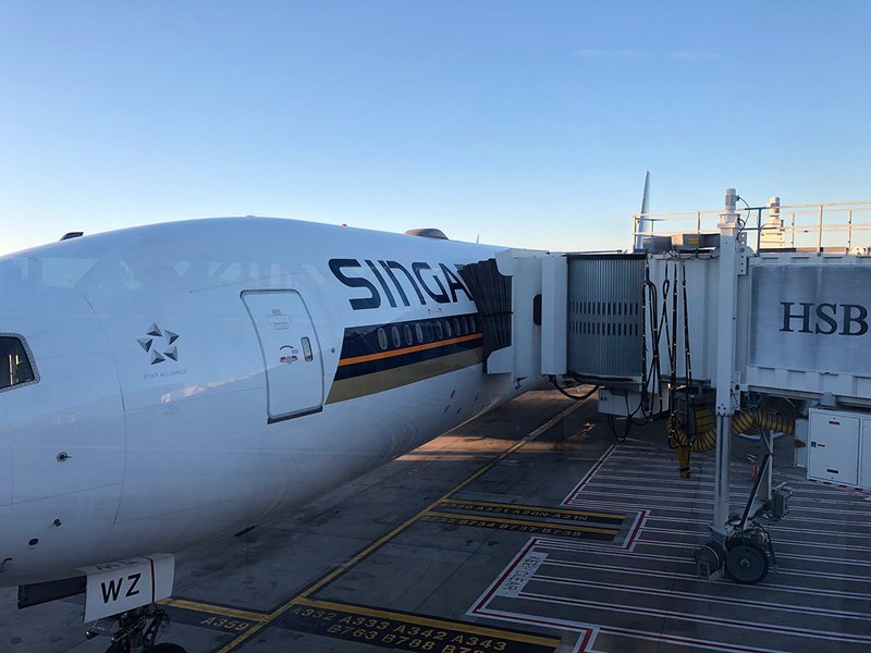 The airbridge onto Singapore Airline's B777 300ER.