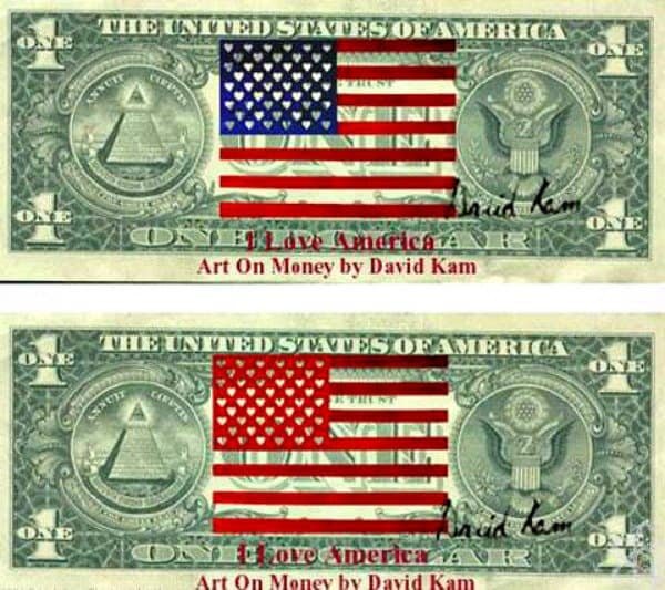 David Kam's patriotic version of the US dollar banknote. (Image: David Kam)