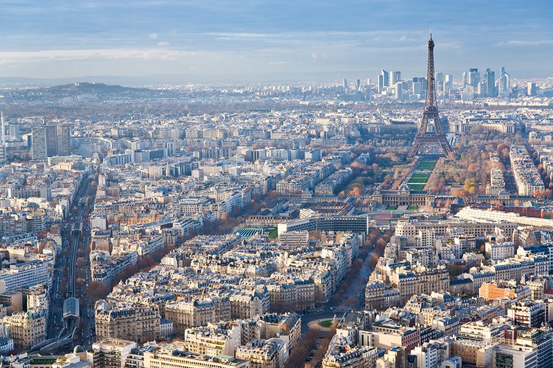The Eiffel Tower dominates the Parisian skyline.